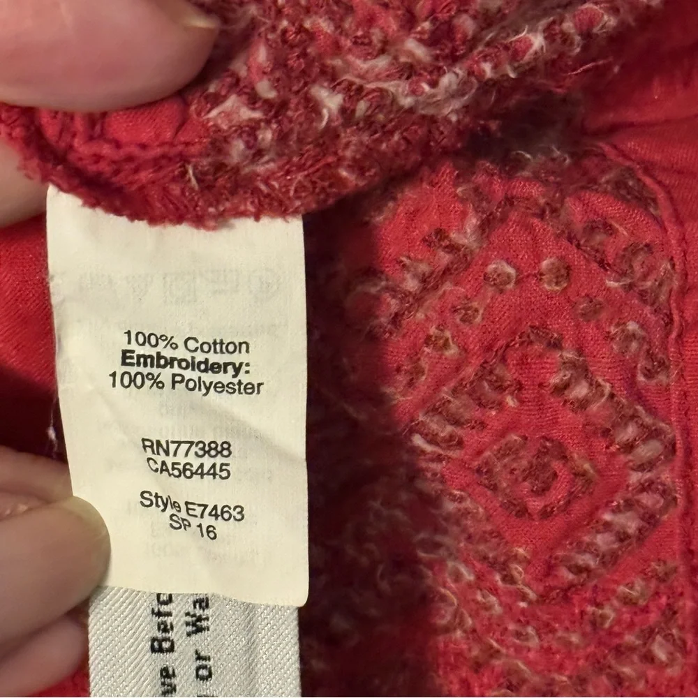 Madewell Red Embroidered Boho Blouse‎ Size Medium Long Sleeve Top - Picture 10 of 11
